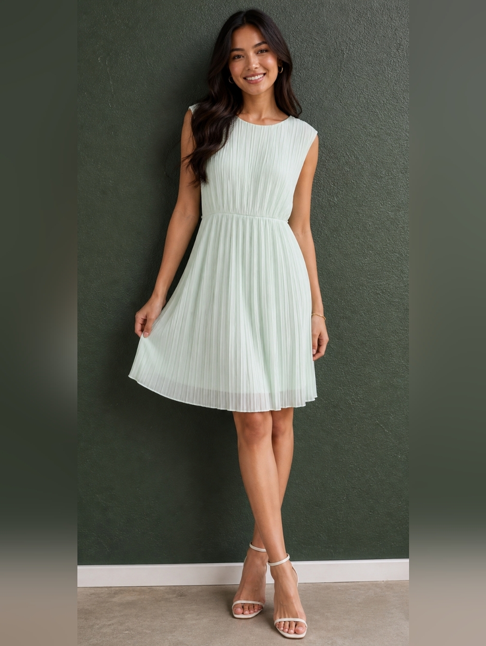Pleated Mint Sleeveless Dress Sz L